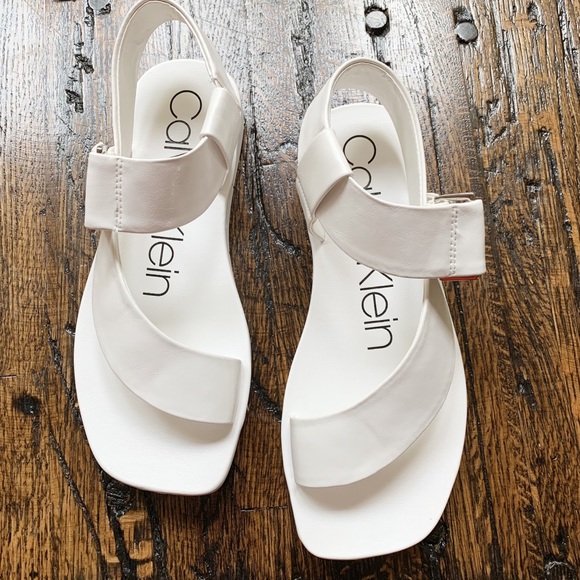 Calvin Klein Leather Peep Toe Ankle Strap Sandals - Picture 2 of 8